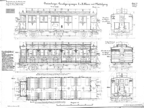 3-achs. Durchgangwagen 2./3. Klasse 1897