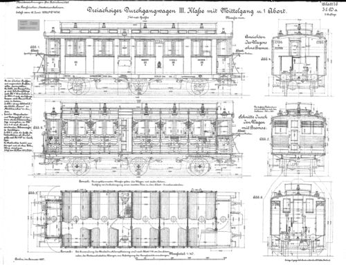 3-achs. Durchgangwagen 3. Klasse Bauart 1897