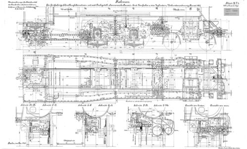 K.P.E.V. Schnellzuglokomotive Gattung  S 9 Rahmenanordnung nach Blatt IX g 3