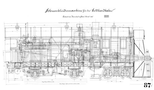 Henschel-Werkzeichnung - Schneeschleudermaschine der Gotthardbahn