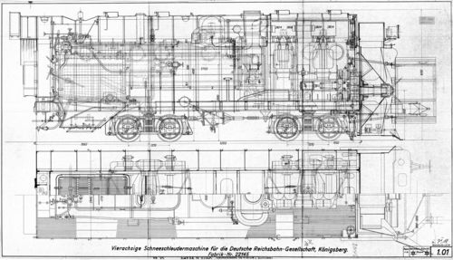 Henschel-Werkzeichnung - Schneeschleudermaschine K.E.D. Königsberg