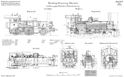K.P.E.V. Personenzug-Lokomotive Gattung  P 3.2 Ansichten Blatt III 1 a