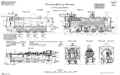 K.P.E.V. Güterzuglok Gattung  G 7.1 – Ansichten nach Blatt III 3 d (1907)