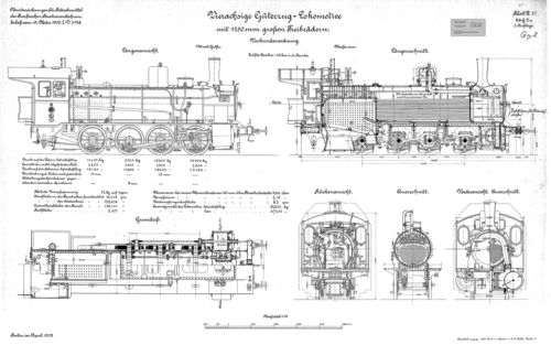 K.P.E.V. Güterzuglok Gattung  G 7.2 – Ansichten nach Blatt III 3 i